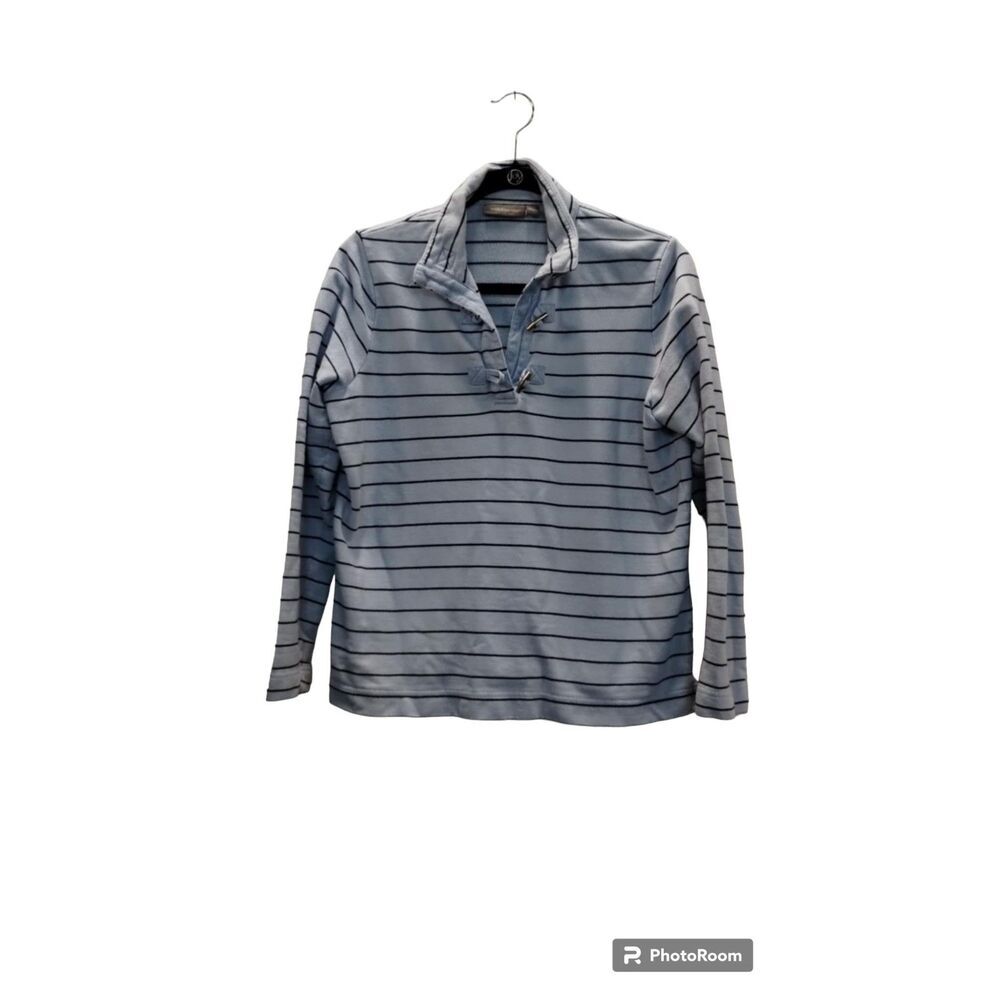 Croft and Borrow Blue and strip collared button long‎ sleeve
